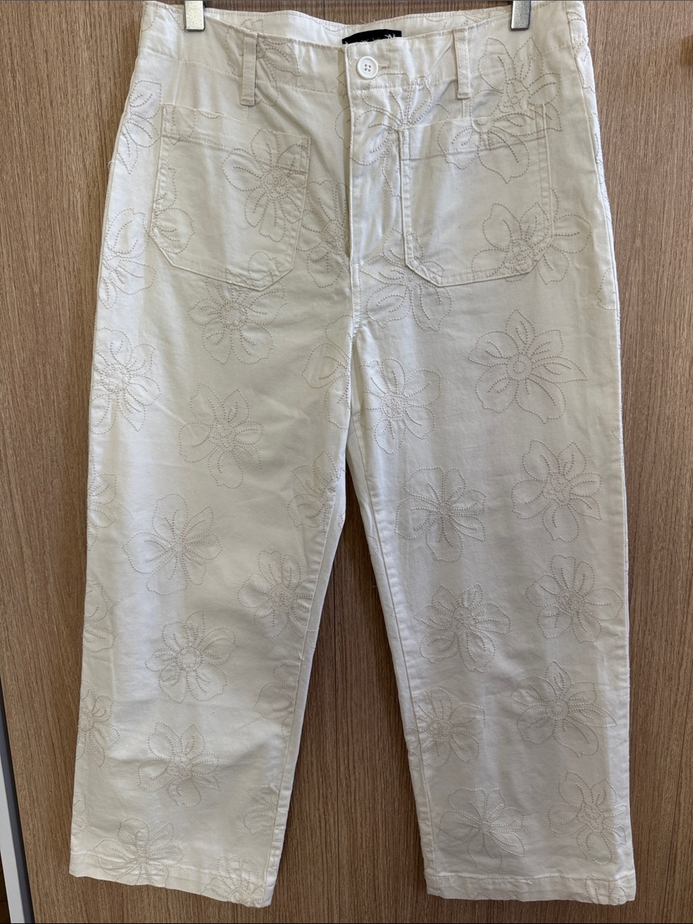 Simple Sanctuary Cream Embroidered Cropped Jeans